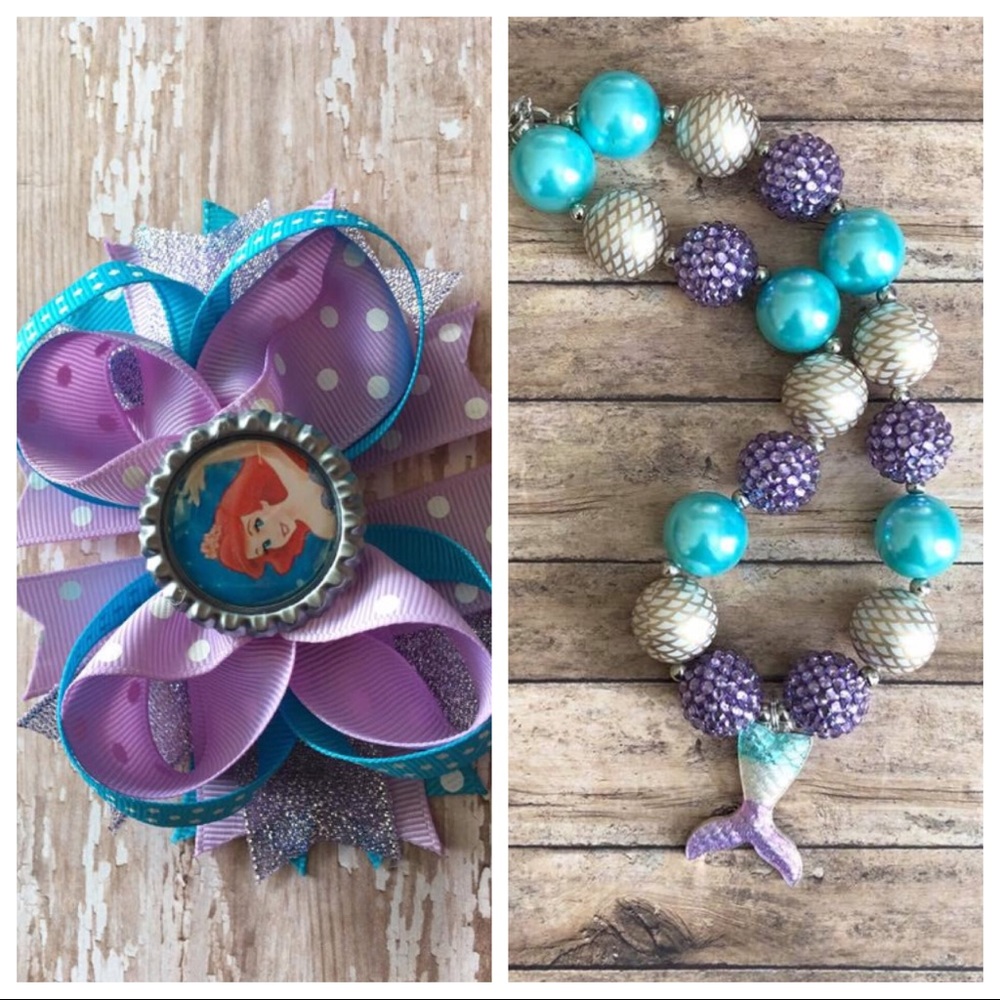 Ariel The Little Mermaid Necklace and Hair bow